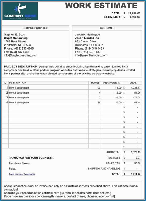 Construction Quote Template Database