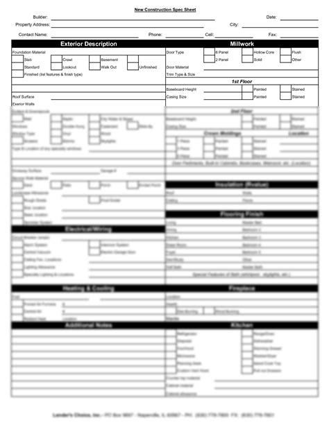 Construction Spec Sheet Template Addictionary