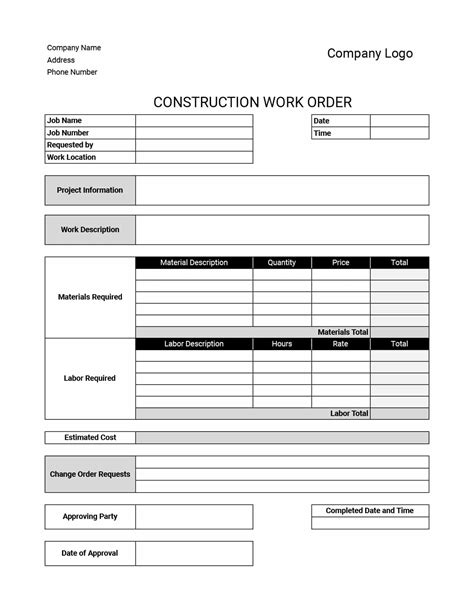 Construction Work order Template Fresh Work order Sample Program