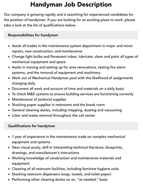 Construction handyman job description.  Incorporating advanced technology, effici...