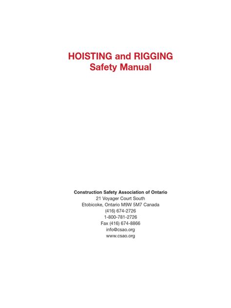 Construction safety association of ontario rigging manual. - Temas de direito e processo do trabalho.