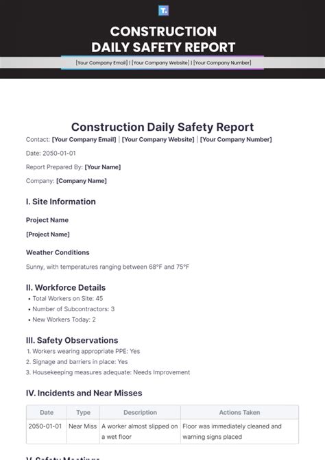 Construction safety report sample.  It covers statutory Dynamic Work & Collaboration So...