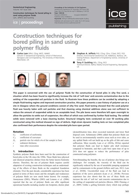 Construction techniques for bored piling in sand using polymer …