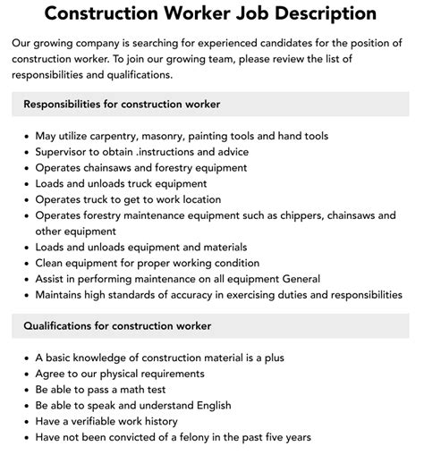 Construction worker profile.  Jan 3, 2025 · Construction Worker Job Description L...