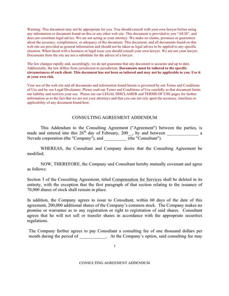 Consulting agreement addendum in Word and Pdf formats