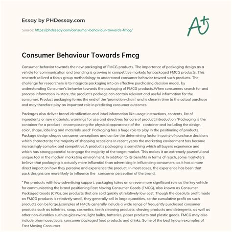 Consumer Behaviour Towards Fmcg - PHDessay.com