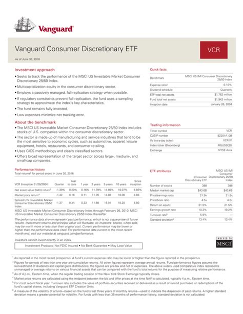The Vanguard Consumer Discretionary ETF ( VCR) offers targeted exposure to the U.S. consumer discretionary sector, including stocks like apparel retailers, hotel operators, cruise line companies, auto makers, and more. Consumer discretionary ETFs can be a useful tool for investors implementing a sector rotation strategy or seeking to tilt their .... 