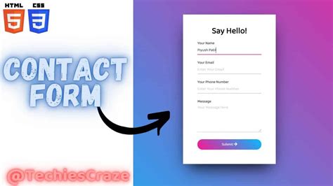 Contact Form with Gradient Background using HTML & CSS TechiesCraze