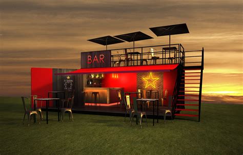 Container bar. 20ft container café and pop-up bar. We can convert our shipping containers into a range of uses, including pop-up bars and cafés. The images below show a 20′ x 8′ ‘open-sided’ shipping container having been completely transformed into a pop-up container bar on-site in London. popup container bar London – 20ft side opening 