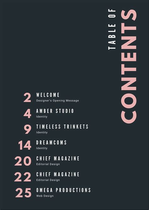 Content Table Table of contents design, Contents page design, Index