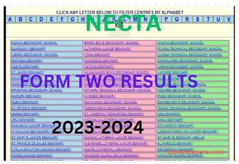 Contents of NECTA Form Two Examination 2024 FORM FOUR RESULTS FORM
