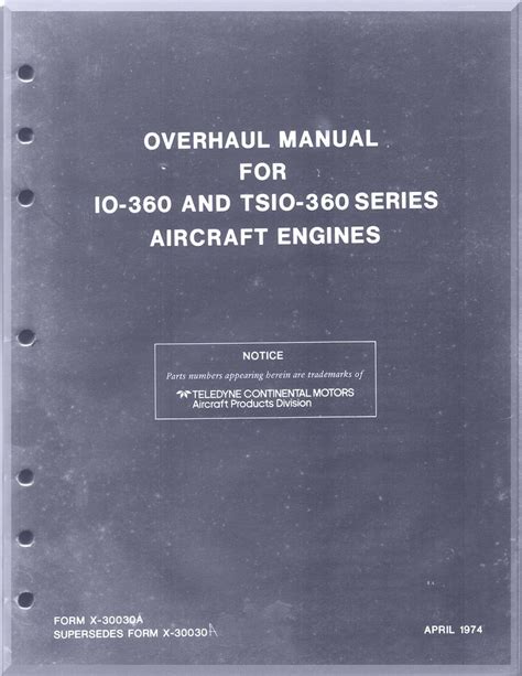 Continental io 360 tsio 360 aircraft engine overhaul service shop manual. - A new guide for better technical presentations by robert m woelfle.