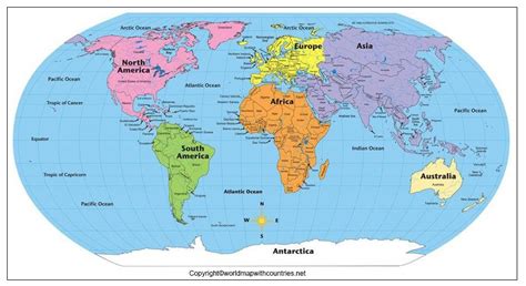 Continents And Oceans Map Printable