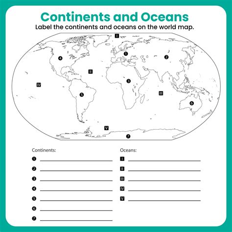 Continents And Oceans Map Worksheet