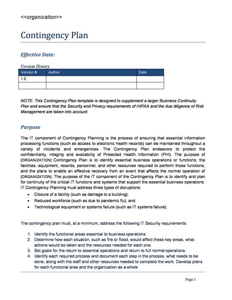 Contingency Plan Format Word Pdf Report