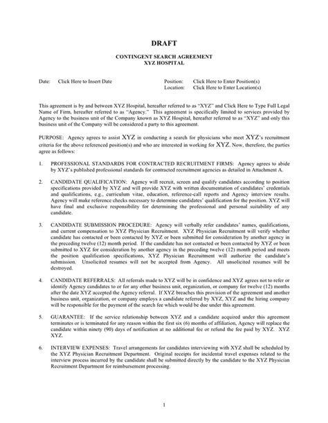 Contingent search agreement template in Word and Pdf formats