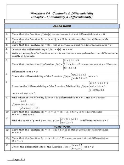 Continuity and Differentiability Vmath PDF Function (Mathematics