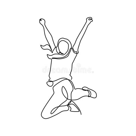 Continuous Line Drawing Of Girl Jump Minimalist Design Stock Image