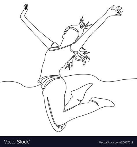 Continuous Line Drawing of Cheering Jumping Woman Stock Vector