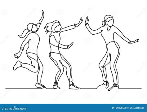 Continuous Line Drawing of Group of Girls Having Fun Stock Vector