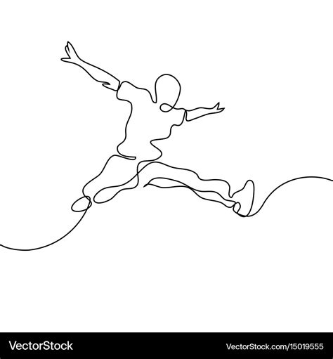 Continuous Line Drawing of Happy Jumping Man. Stock Vector