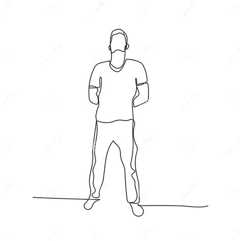 Continuous One Line Standing Man with Hand Behind Back. Stock