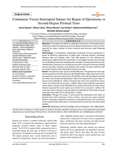 Continuous versus interrupted sutures for repair of episiotomy or ...