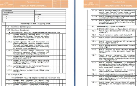 Contoh Checklist Audit Internal Iso