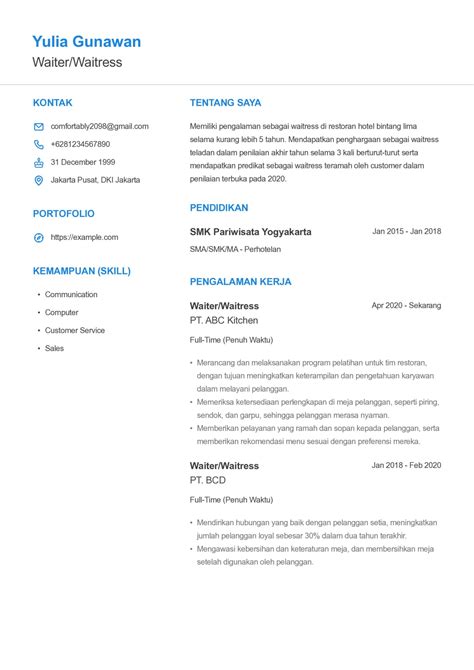 Contoh Cv Waiter