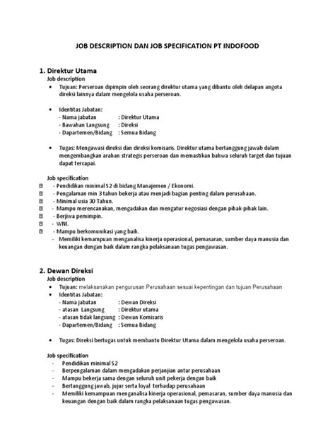 Contoh Job Description Dan Job Specification Pdf