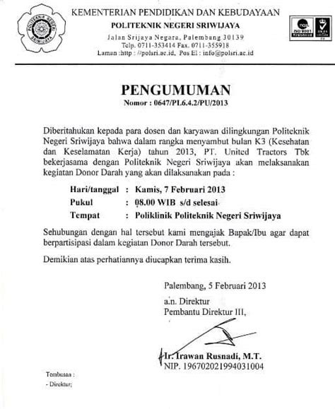 Contoh Pengumuman Pemberitahuan