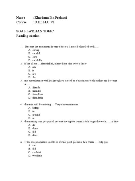 Contoh Soal Tes Toeic Pdf