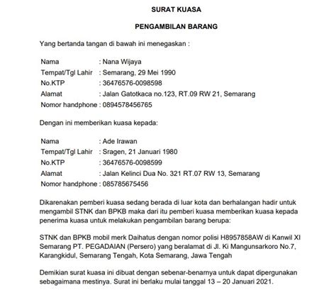 Contoh Surat Kuasa Pengambilan Barang Di Dhl