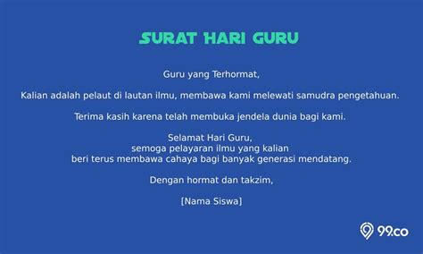 Contoh Surat Untuk Hari Guru Singkat yang Penuh Makna dan