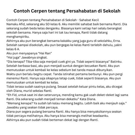 Contoh cerpen singkat persahabatan 3 paragraf.  It provides definitions of ...