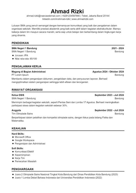 Contoh cv ats friendly lulusan sma.  Simak di sini dan Contoh CV untuk Opera...