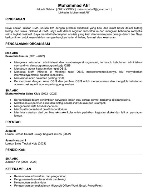 Contoh cv lamaran kerja guru sma.  Dilengkapi contoh profil CV siap pakai.  Dapatkan...