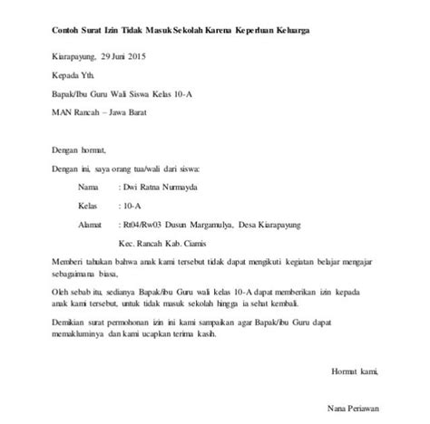 Contoh surat izin tidak masuk sekolah yang benar. .  <a href=https://hotta...