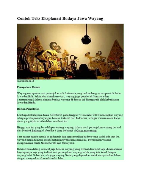 Contoh teks eksplanasi fenomena budaya wayang.  kepercayaan masing-masing. ...