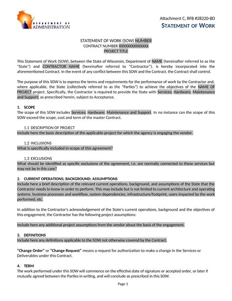 Contract Statement Of Work Template Free Sample, Example & Format