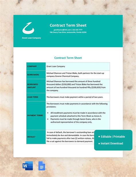 Contract Term Sheet Template Download in Word, Google Docs