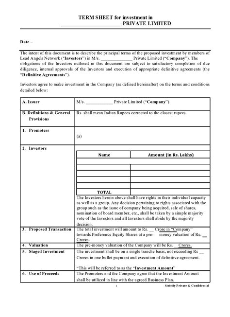 Contract Term Sheet Template Word Resume Examples