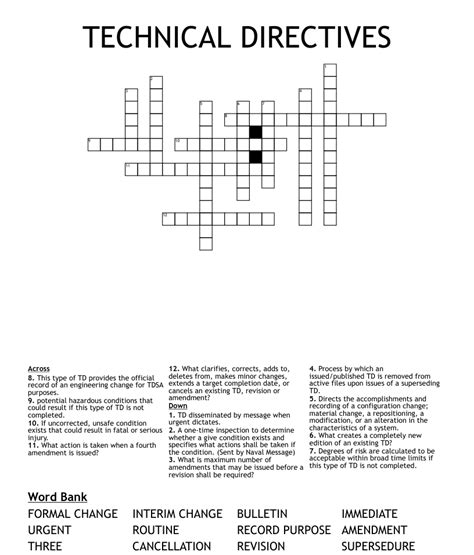 Today we have 7 crossword solutions for Directive which appeared recently in The New York Times Crossword. We have deemed Directive as a UNCOMMON crossword clue as we have not seen it regularly in many crossword publications. The most recent answer we found for this clue is "BEHEST". Publications. The New York Times Crossword - Sunday, 21 Oct 2018. 
