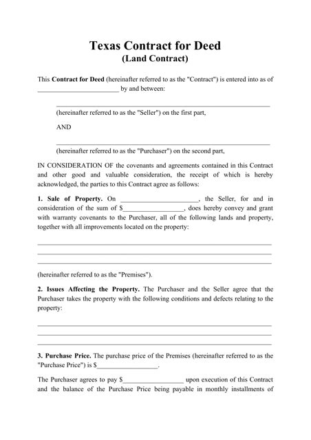 Contract for Deed Texas Form Fill Out and Sign Printable PDF Template