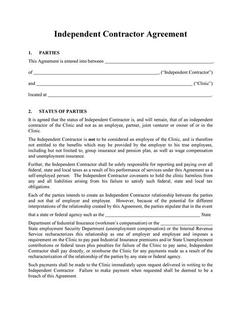 Contractor Agreement Template Sample Independent Contractor
