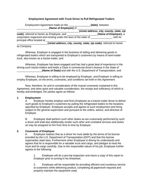 Contractor Agreement Truck Driver Form Fill Out and Sign Printable