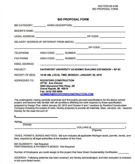 Contractor Bid Form 7+ Examples, Format, Pdf Examples