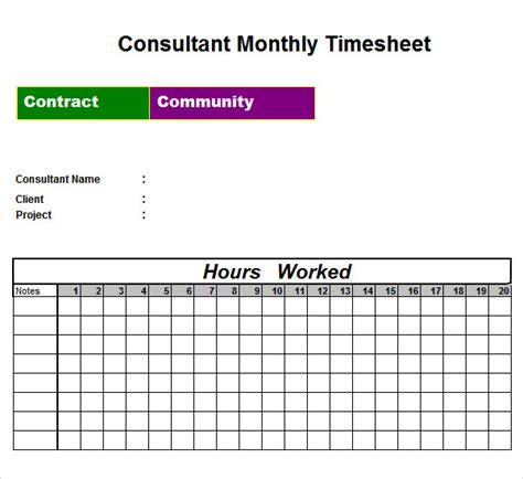 Contractor Monthly Timesheet Template