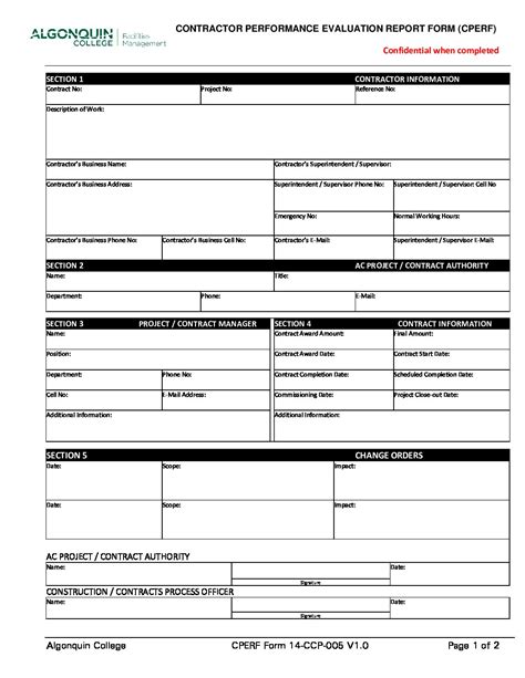 Contractor Performance Evaluation Report Form Facilities Management