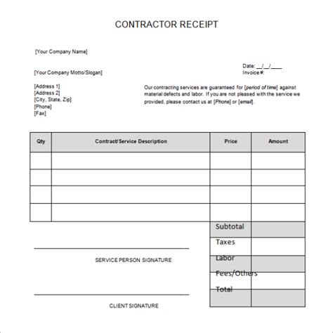 Contractor Receipt Template Simple Cheap Receipt Forms